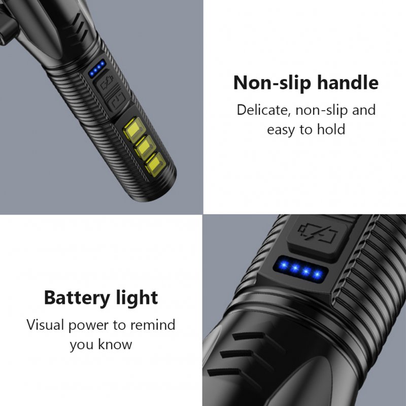 LED Flashlight Multi-functional Safety Hammer Flashlight USB Charging Portable Strong Light Torch For Camping Hiking Fishing 