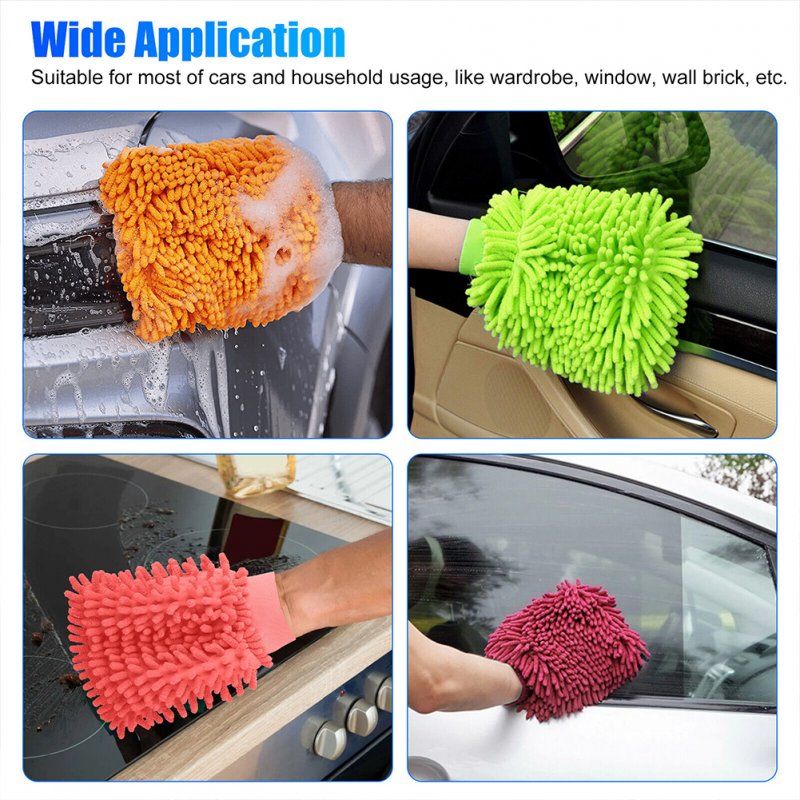 4 Pack Car Wash Mitt Microfiber Chenille Premium Scratch-Free Detailing Cleaning Rag Dual Sided Wash Mitts as shown