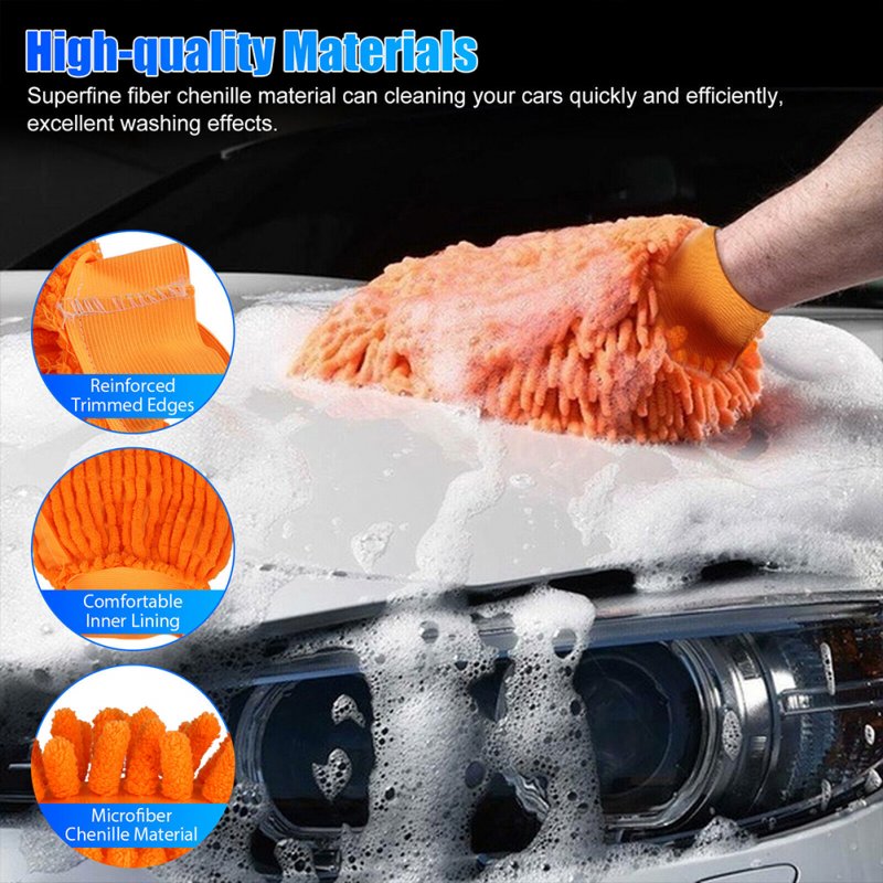 4 Pack Car Wash Mitt Microfiber Chenille Premium Scratch-Free Detailing Cleaning Rag Dual Sided Wash Mitts as shown