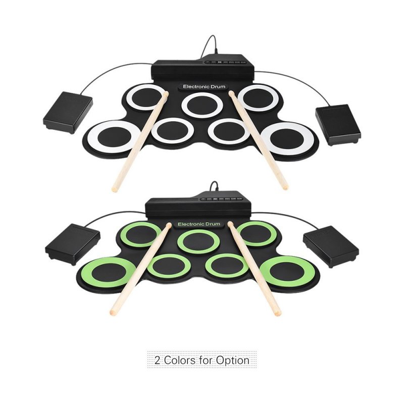 Portable Electronic Drum Digital USB 7 Pads Roll up Drum Set Silicone Electric Drum Pad Kit with DrumSticks Foot Pedal 