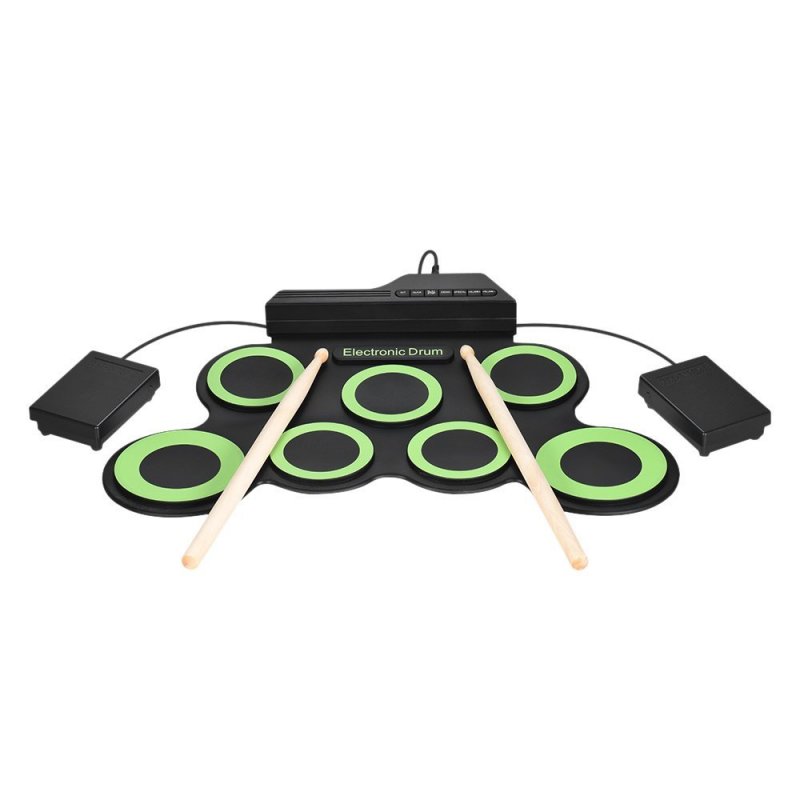 Portable Electronic Drum Digital USB 7 Pads Roll up Drum Set Silicone Electric Drum Pad Kit with DrumSticks Foot Pedal 