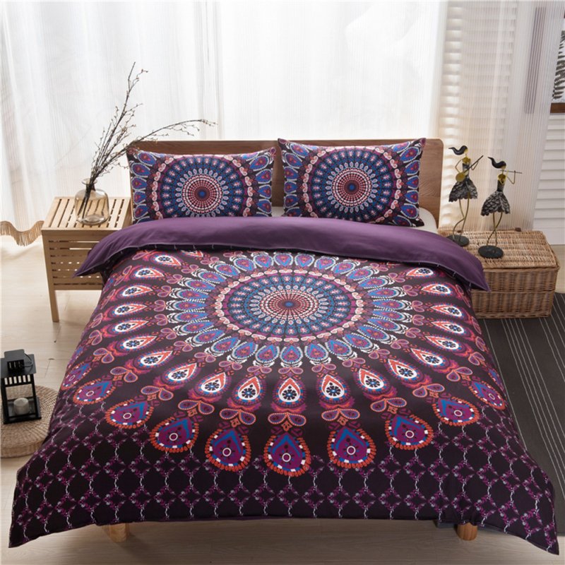 3 Piece Home Duvet Covers Set With 2 Pillow Cases Ultra Soft Breathable Mandala Pattern All Season Bedding Set 