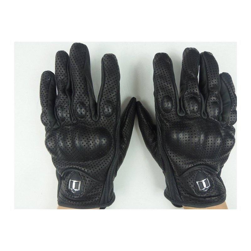 1 Pair Black Leather Gloves Riding Bike Motorcycle Protective Armor Mesh Solid Racing Gloves L_Have holes