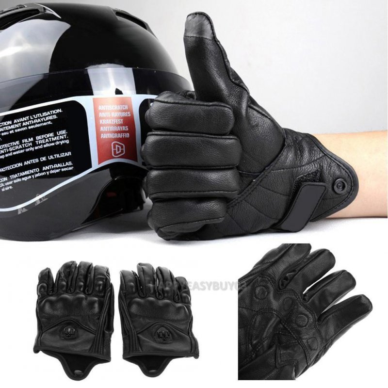 1 Pair Black Leather Gloves Riding Bike Motorcycle Protective Armor Mesh Solid Racing Gloves L_Have holes