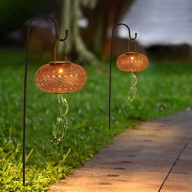 Solar Lantern Lamp Hollow Outdoor Hanging Decorative Lights for Garden Yard Tabletop Patio Lawn 
