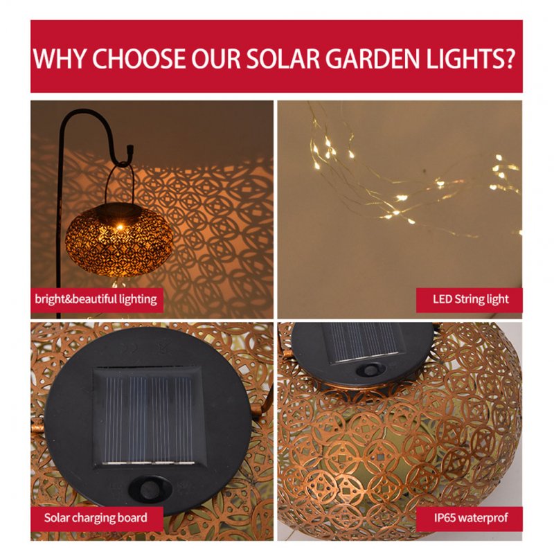Solar Lantern Lamp Hollow Outdoor Hanging Decorative Lights for Garden Yard Tabletop Patio Lawn 