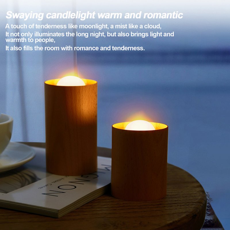 Wooden Candle Light Usb Rechargeable Air Blowing Candle Lamp Led Night Light for Home Bedroom Decoration 