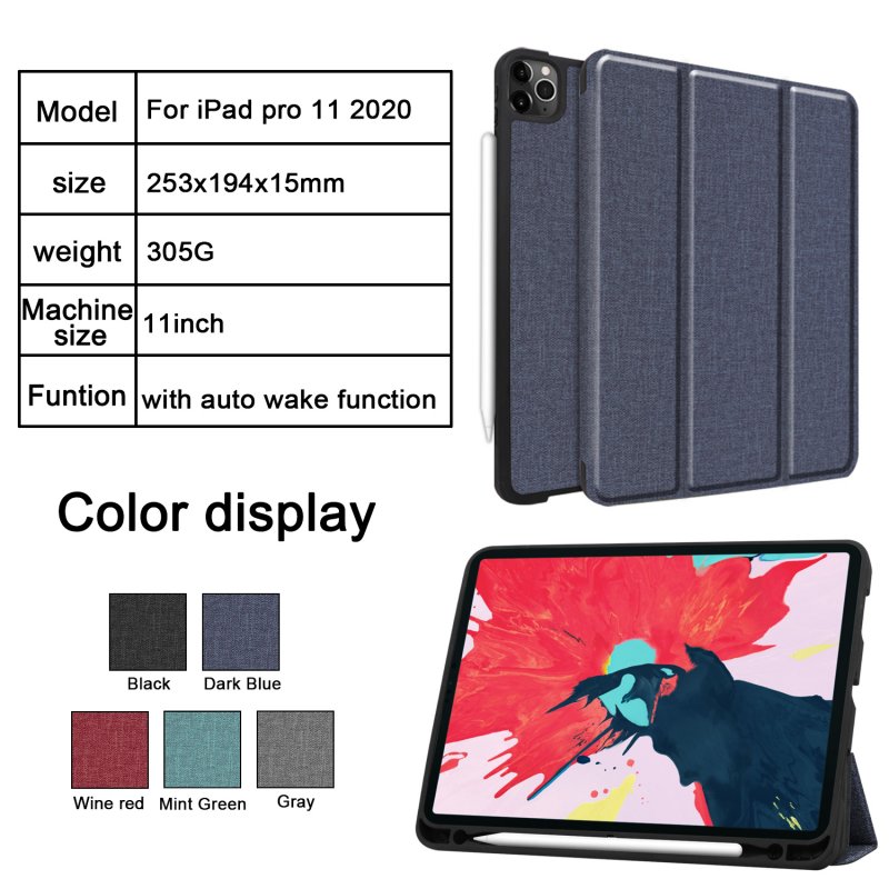 11 inch Foldable TPU Protective Shell Tablet Cover Case Shatter-resistant with Pen Slot for iPadPro 