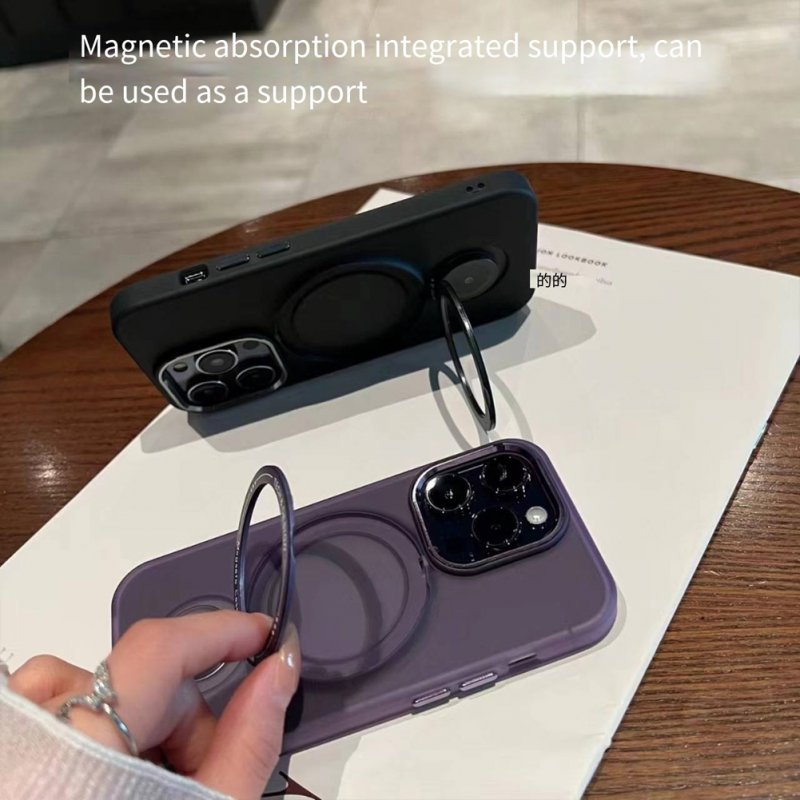 Mobile Phone Case With 360-degree Magnetic Bracket Soft Protective Cover Compatible For Iphone 14promax/14pro/14/13 360 Magnetic Bracket Shell Dark Purple Apple 14/13