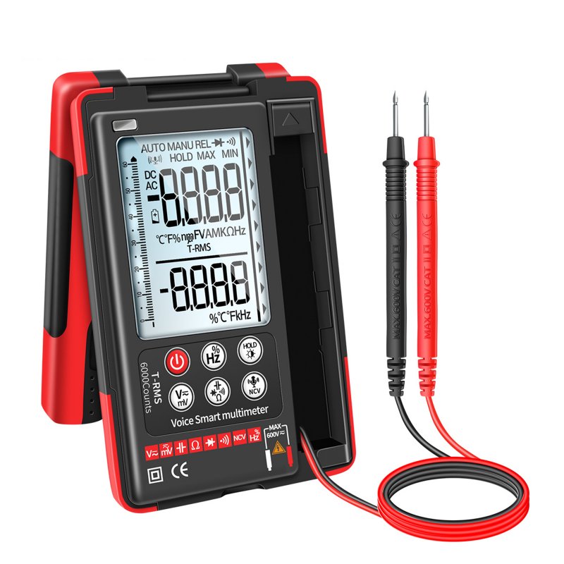 ANENG Q60s Digital Multimeter Ai Voice Recognition Transistor Tester 6000 Counts Trms Automatic Capacitance Meter Red 