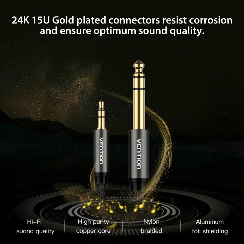 Gold Plated 3.5mm to 6.35mm Audio Cable Connecting Mobile Phone Laptop Converter Line Connectors 
