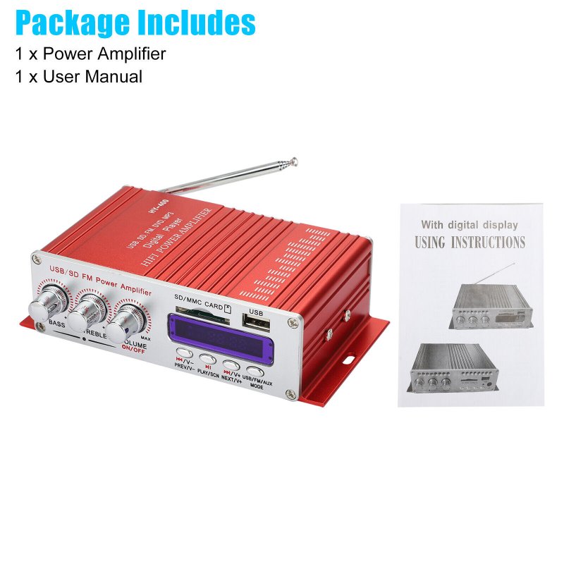 Hy-400 12v Power Amplifier U Disk Sd Memory Card with Infrared RC Mini Small Motorcycle Audio Amp Red