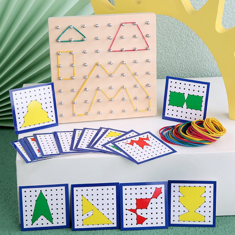 79pcs/88pcs Wooden Geoboard With Rubber Bands Math Pattern Blocks Geo Board With Pattern Cards Educational Toy For Kids Birthday Gifts 
