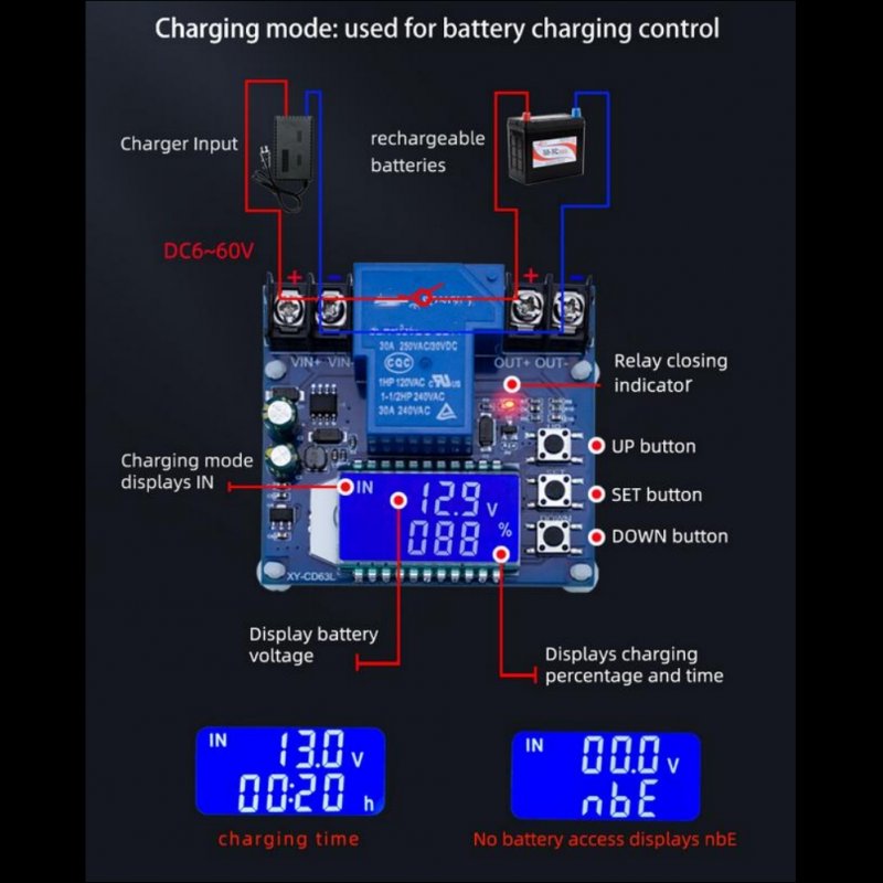 Voltage Protector Module Switch Lead-acid Battery Overcharge Overdischarge Voltage Monitor 12V24V36V48V 30A 