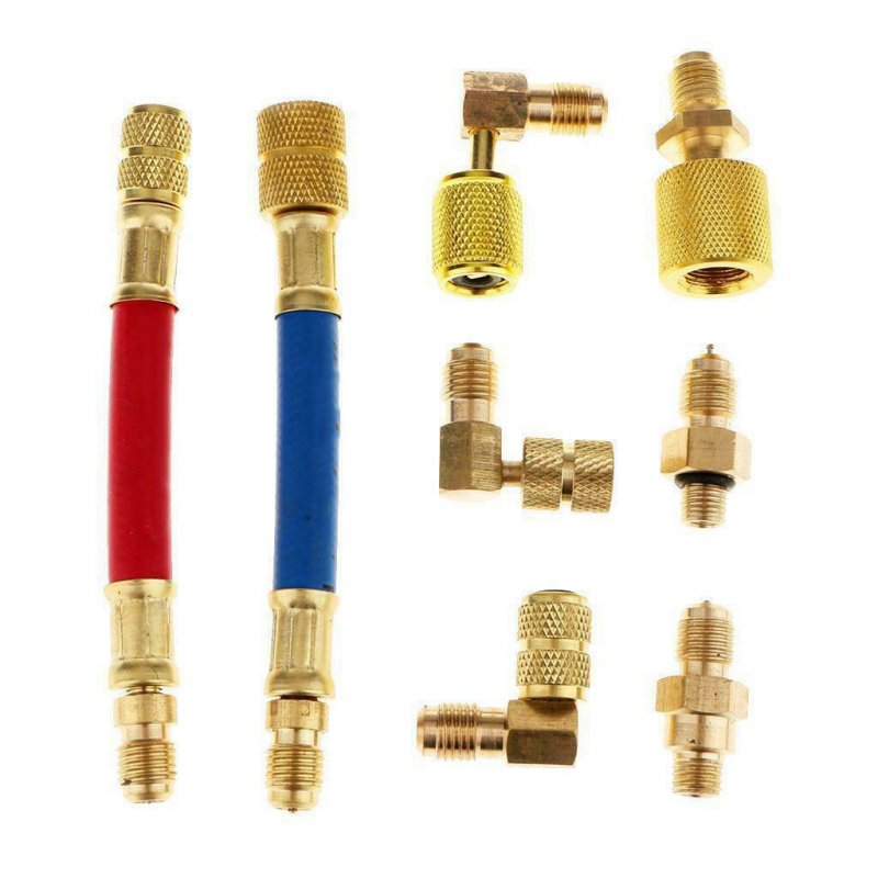 8pcs Car Air Conditioner Refrigeration R134A R12 Converting Adapter Hose Set Kits Air Condition Adapters Connector Hose 