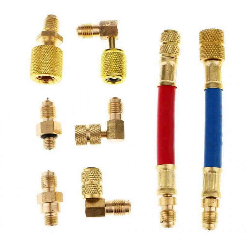 8pcs Car Air Conditioner Refrigeration R134A R12 Converting Adapter Hose Set Kits Air Condition Adapters Connector Hose 