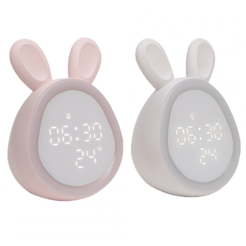Cute Rabbit Alarm Clock Rechargeable Adjustable Brightness Led Luminous Digital Clock With Temperature Display 