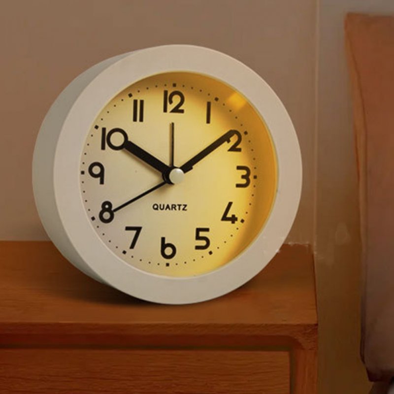 Round Desk Alarm Clock Silent Non-ticking Battery Operated Table Clocks with Night Light Function 