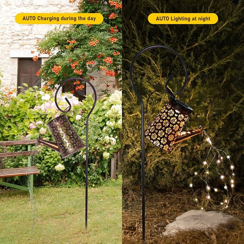 Hollow Solar Watering Can Light String Lights Outdoor Decoration for Patio Porch Lawn Yards Pathway with 