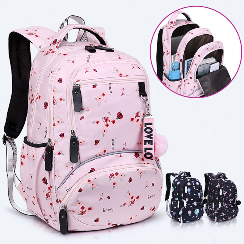 Girls Backpacks for School Student Casual Large Capacity Bookbags Lightweight Printed Travel Bag Black