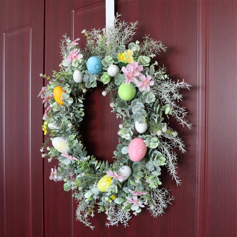 Easter Eggs Wall Hanging Decorative Wreath Simulation Floral Garland For Front Door Wall Window Decor 