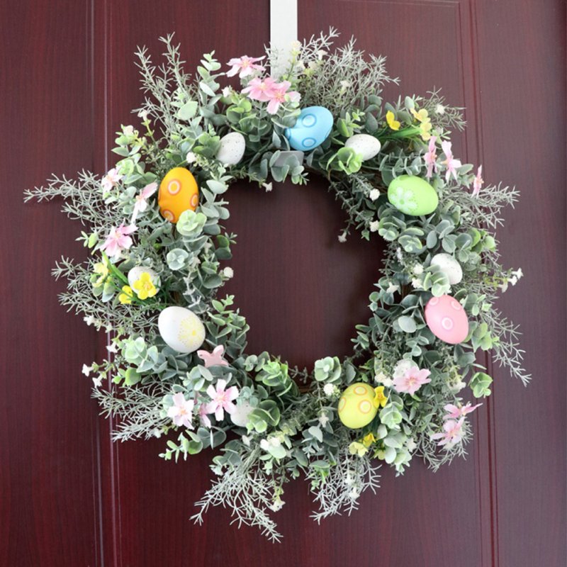 Easter Eggs Wall Hanging Decorative Wreath Simulation Floral Garland For Front Door Wall Window Decor 