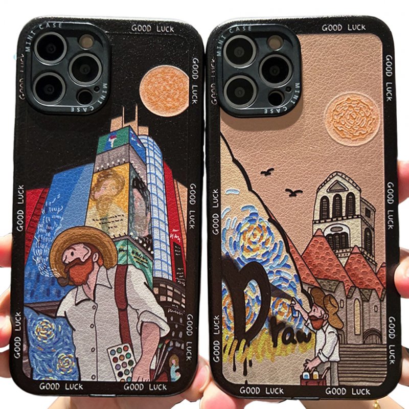 Phone Case Fashion Retro Graffiti Oil Painting Protective Cover Compatible For Iphone 14 Series Times Square 14 Pro Max