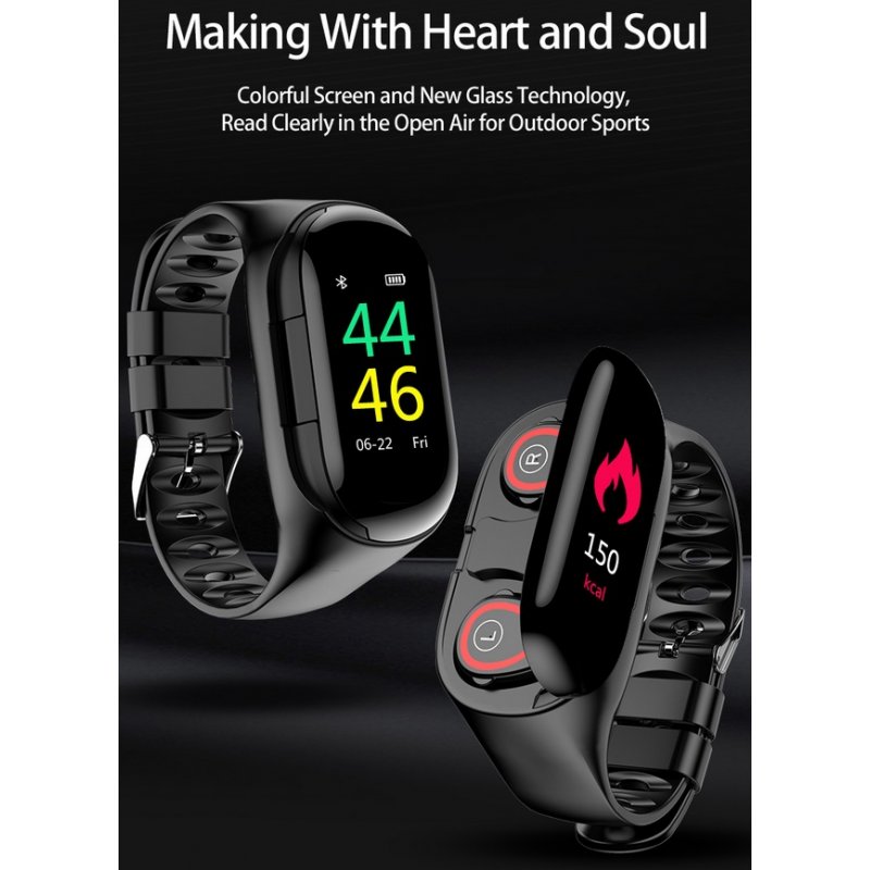 Smart Watch Bracelet & Wireless Bluetooth Headset 2-in-1 Sports Smart Bracelet Invisible Magnetic Charging Earbuds  