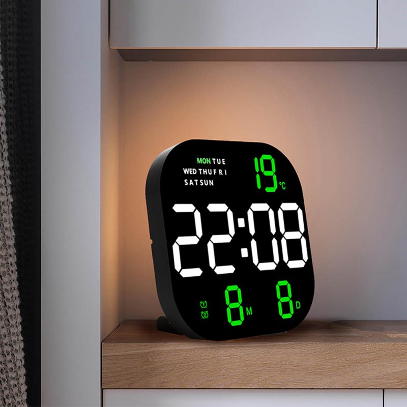 Led Digital Wall Clock 10 Level Adjustable Brightness Time Temperature Date Display RC Alarm Clock 