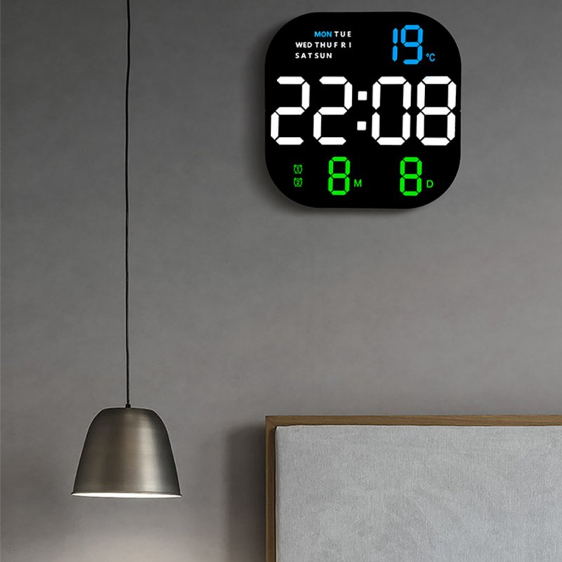 Led Digital Wall Clock 10 Level Adjustable Brightness Time Temperature Date Display RC Alarm Clock 