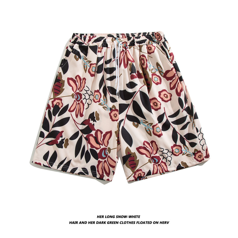 Men Summer Shorts Hawaiian Style Printing Straight Pants Loose Casual Breathable Quick-drying Beach Shorts K2161 pink 2XL