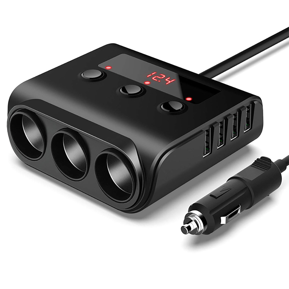 120w Car Cigarette Lighter Adapter Quick Charge 3.0 12v/24v 3 Outlet Power Splitter Dc Outlet With 8.5a 4 Usb Ports black