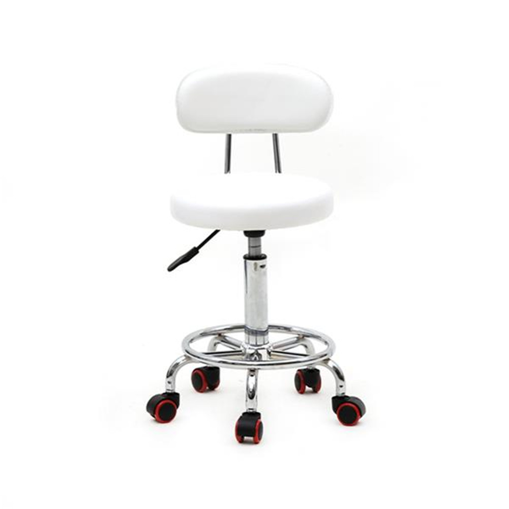 US Pu Leather Sponge Salon  Stool Multi-purpose Adjustable Spa Bar Stool With Back Cushion Wheels white