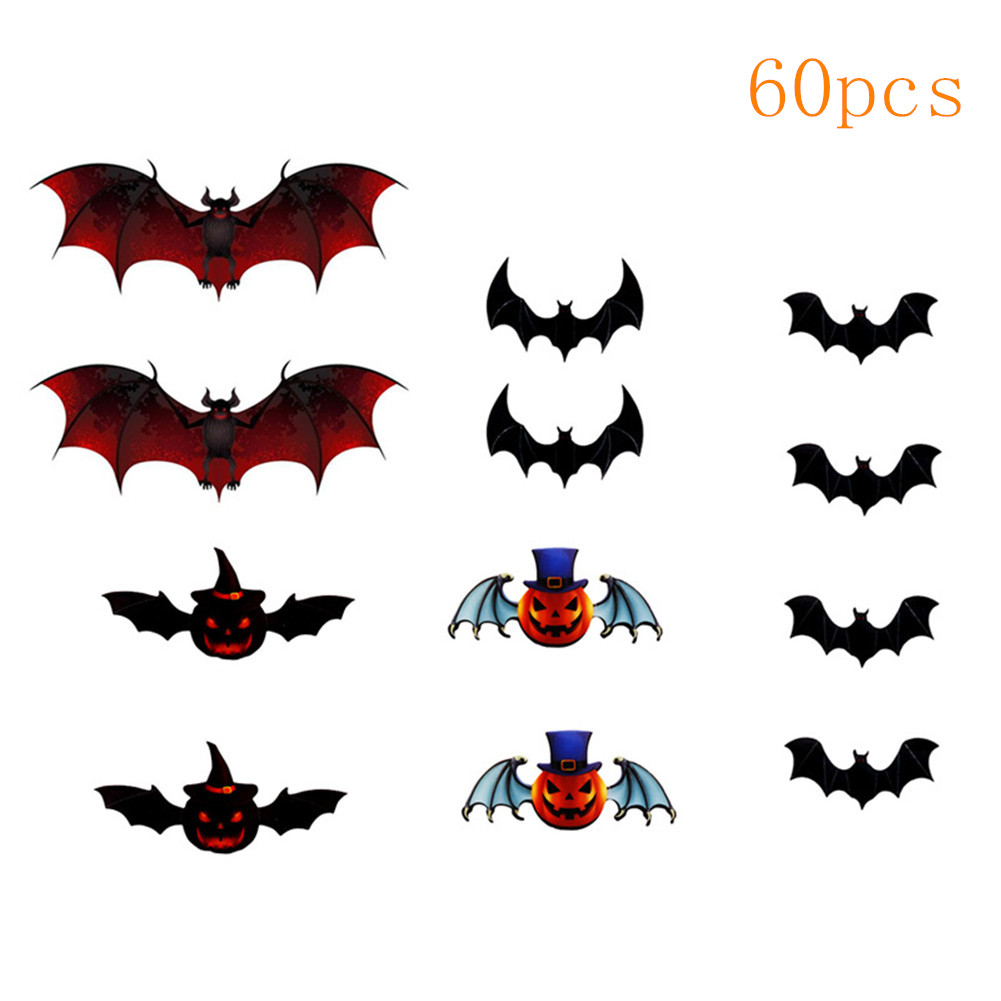 EU 60pcs PVC Pumpkin Wall Sticker Three-dimensional Bat Decoration Sticker