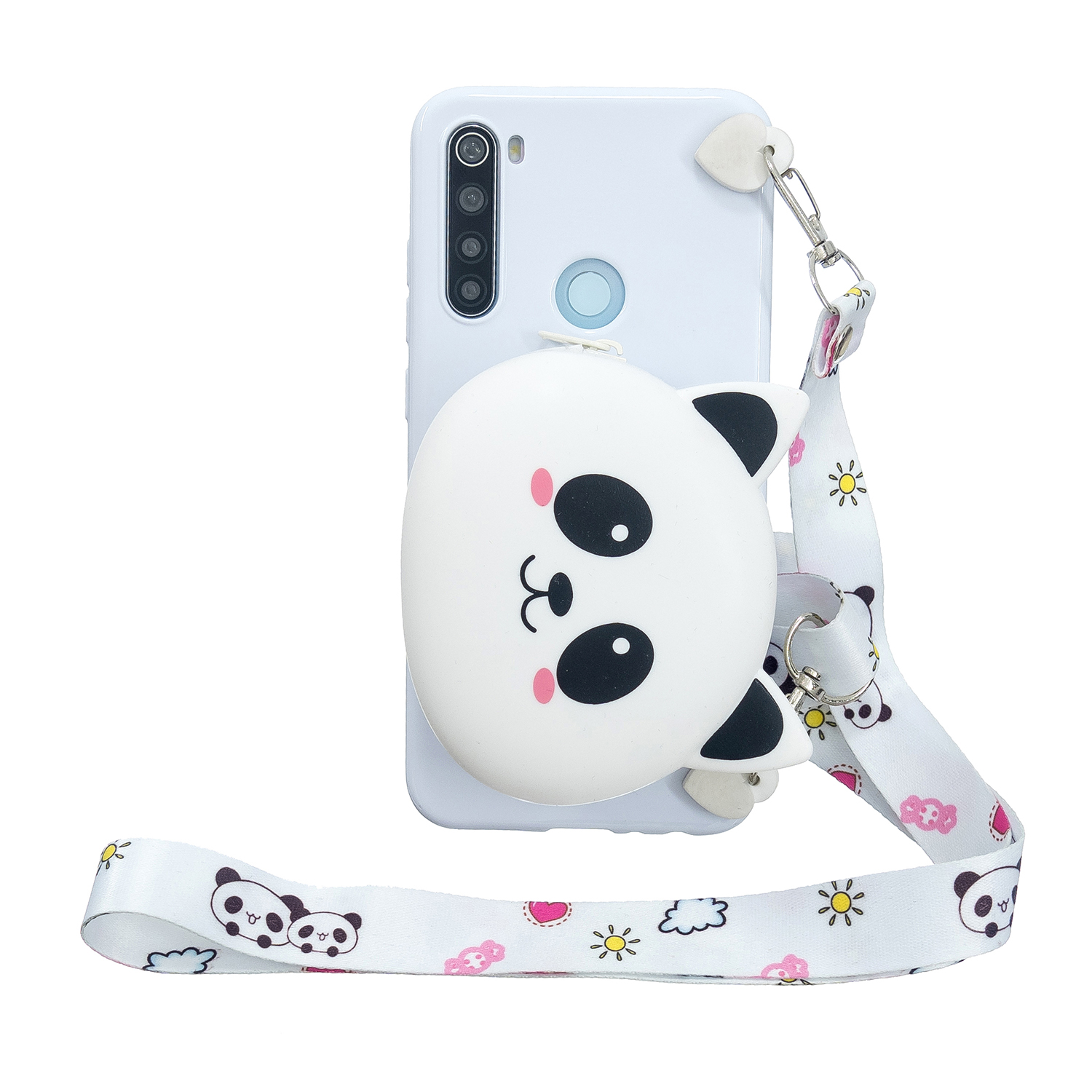 For Redmi Note 8/8T/8 Pro Cellphone Case Mobile Phone Shell Shockproof TPU Cover with Cartoon Cat Pig Panda Coin Purse Lovely Shoulder Starp White