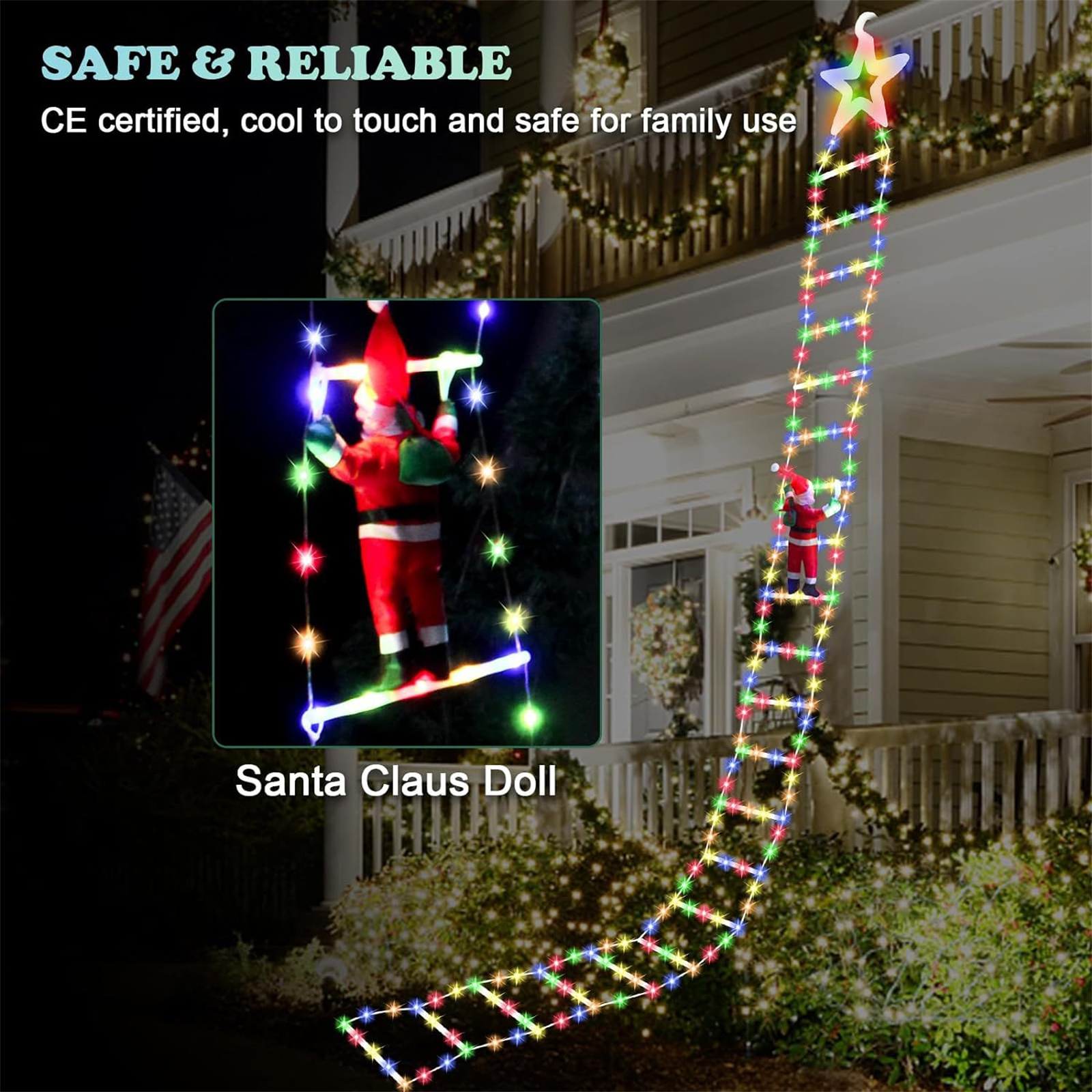 Santa Claus Ladder Lights with Remote USB Christmas Lights for