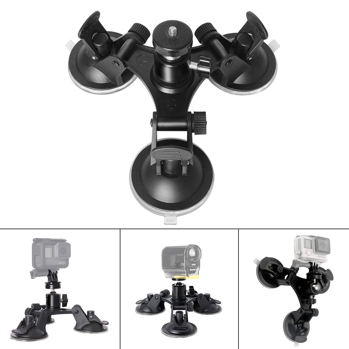 Suction Cup for GoPro Camera Car Glass Sucker Mount Holder Camera Tripods with Angle Adjustable Ball Head for Insta360 ONE Triangle sucker + adapter + pan/tilt