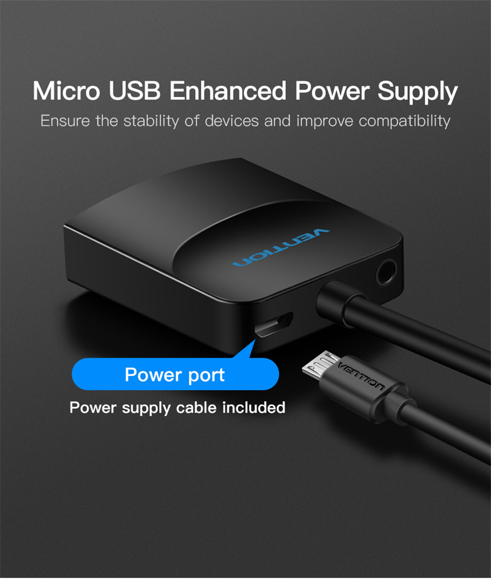 Black VGA to HDMI Converter with Audio HD Adapter Cable Computer TV Projector Video Adapter Metal 0.15m