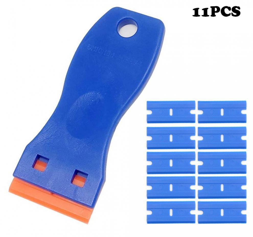 11pcs Plastic Scraper Razor Blades Hand Tool with 10 Carbon Steel Blades