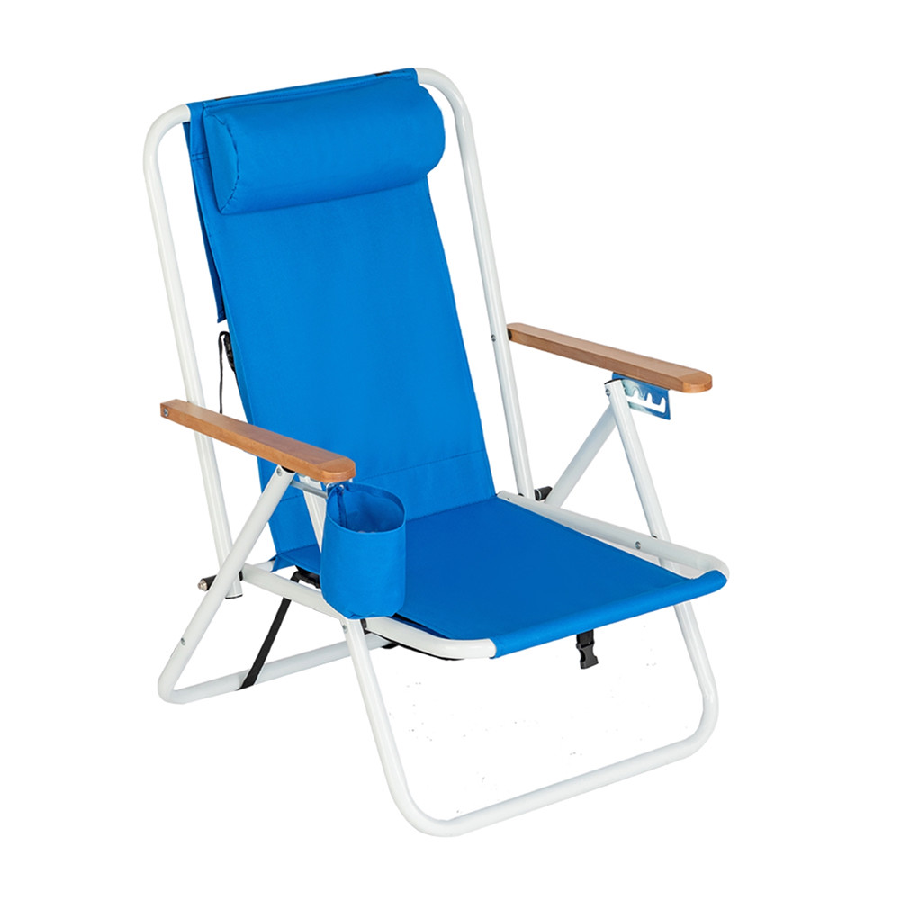 US Portable High Strength Beach  Chair With Adjustable Headrest Polyester Fiber Fabric Single Beach Chair Blue