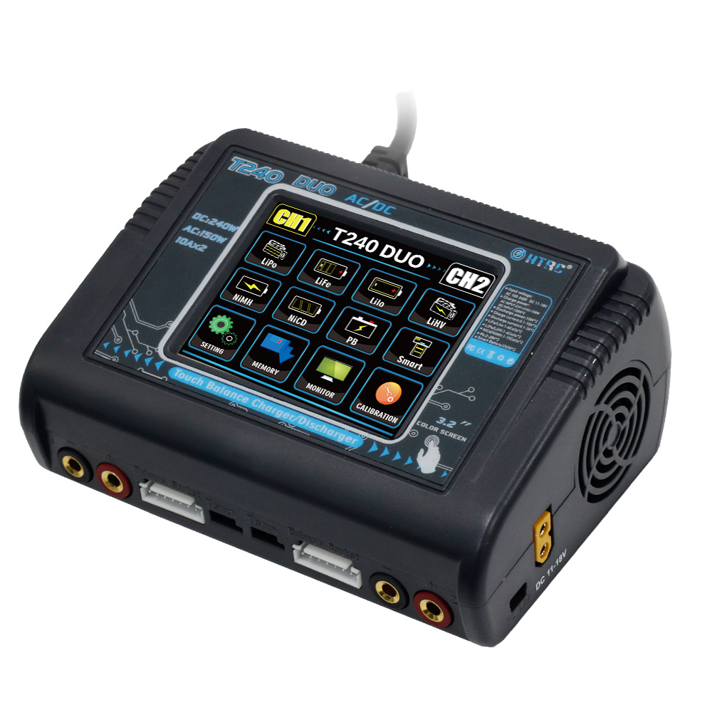 HTRC T240 RC Battery Charger AC 150W DC 240W Touch Screen Dual Channel Balance Charger U.S. regulations