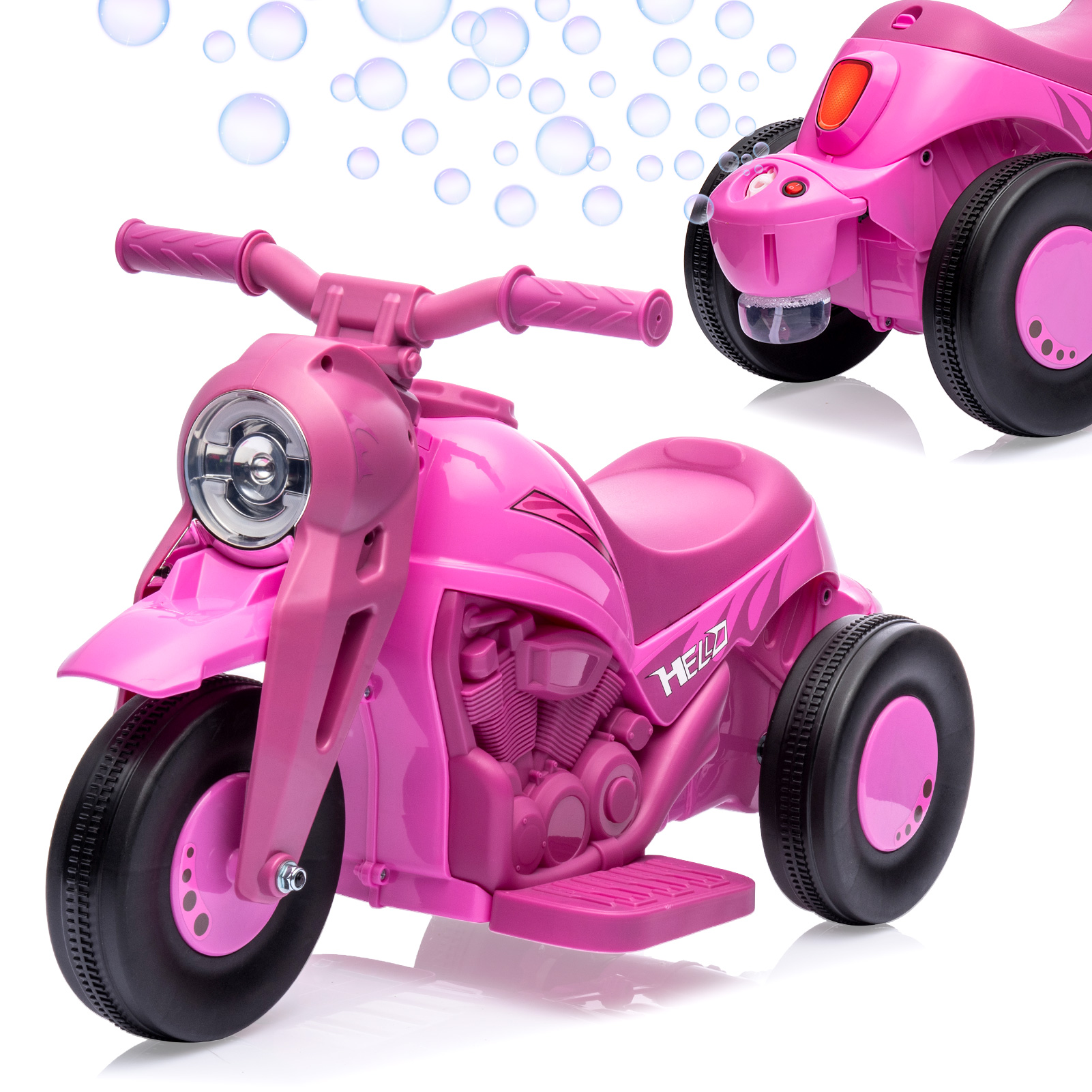 US GARVEE Kids Electric Motorcycle with Bubble Function, 3 Wheels Car for Kids - Pink