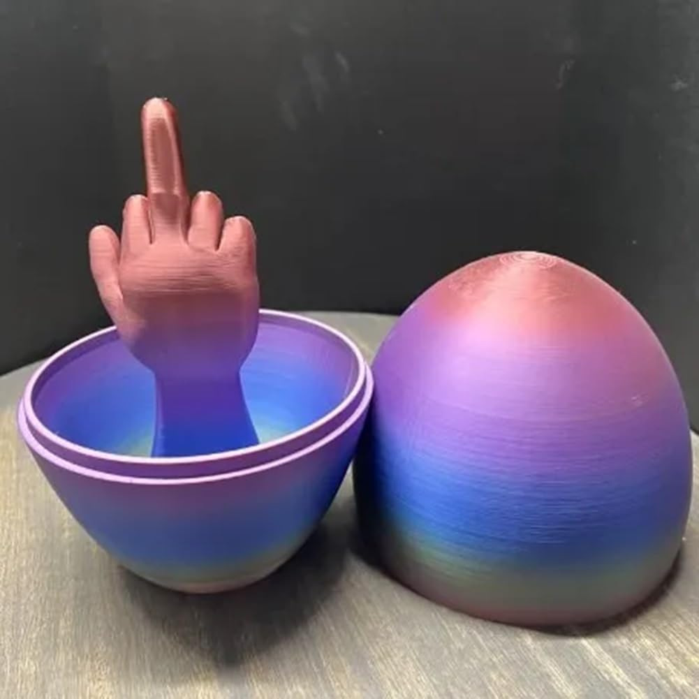 Easter Eggs 3D Printed Easter Surprise Eggs Creative Funny Middle Finger Easter Egg Ornament Easter Theme Favor For Home Office Desktops Decoration A blue 6 x 12CM