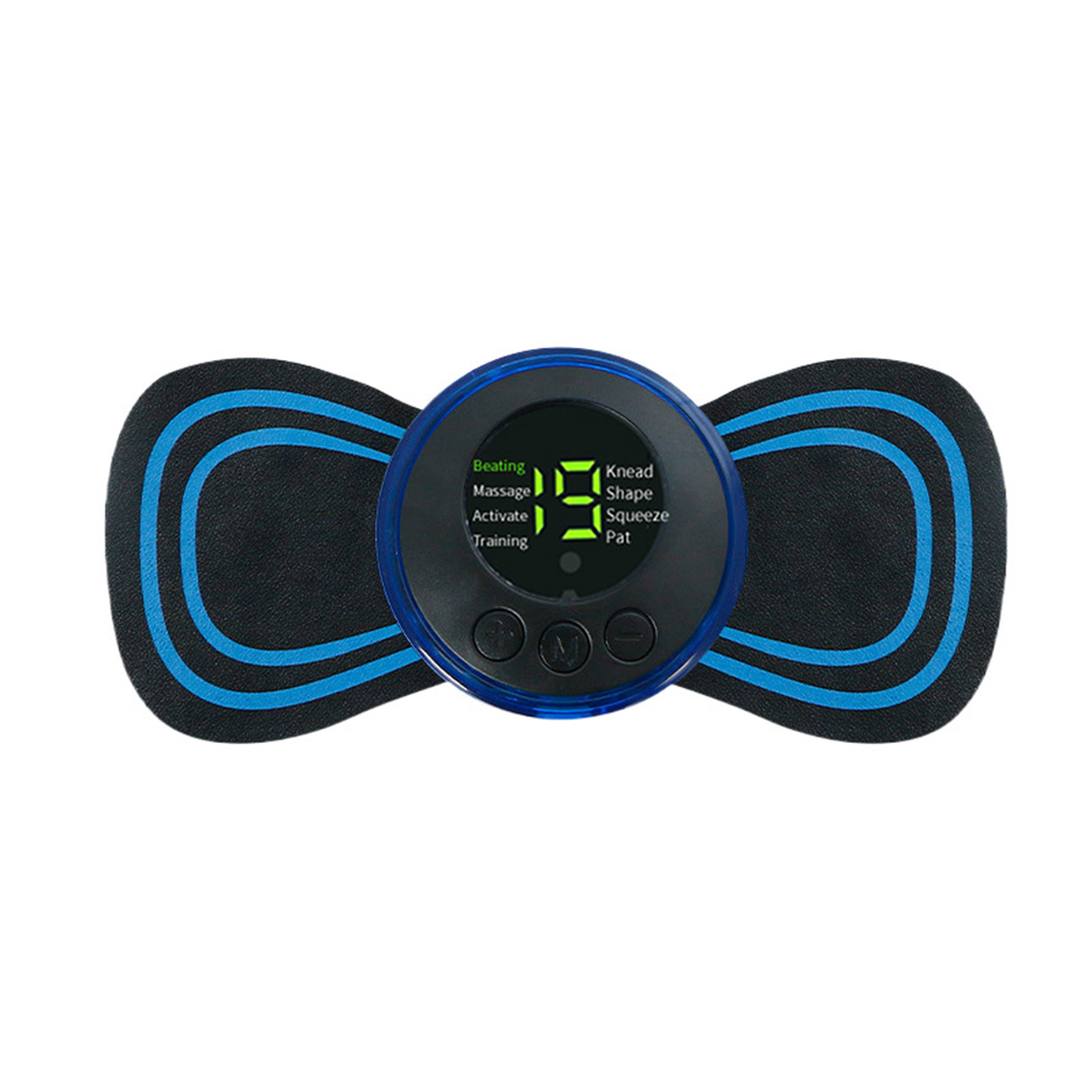 Mini Neck And Cervical Vertebra Massager, Portable Mat For Back And Shoulder Massage, 8 Speed 19 Power Adjustable Relief For Arms, Neck, Shoulders, Back Waist Host + one patch blue English packaging
