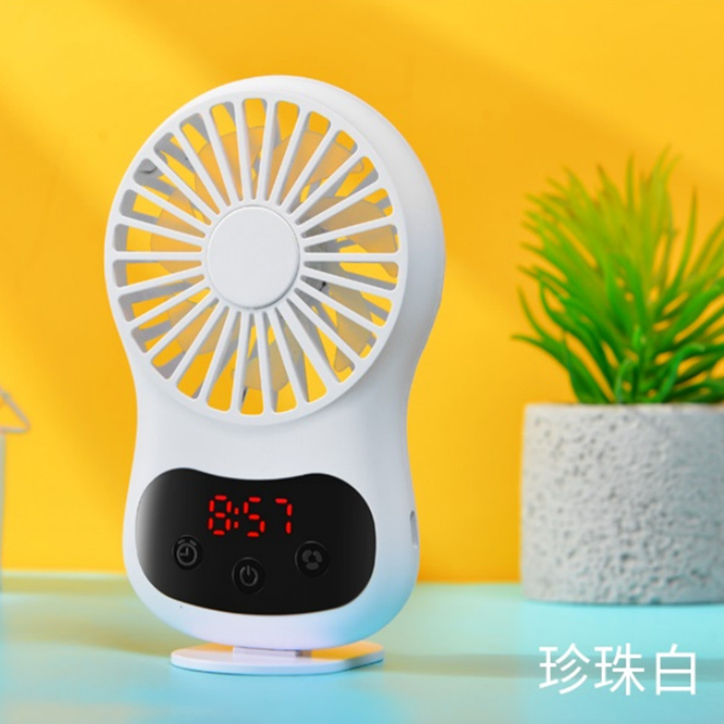 Multifunction Mini USB Fan Clock Travel Cooling Fan with Hanging Rope for Office Outdoor Home white_130*70*20mm