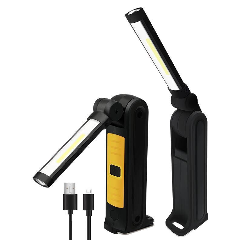 360 Degree Folding USB Charging COB LED Highlight Working Flashlight for Emergency yellow