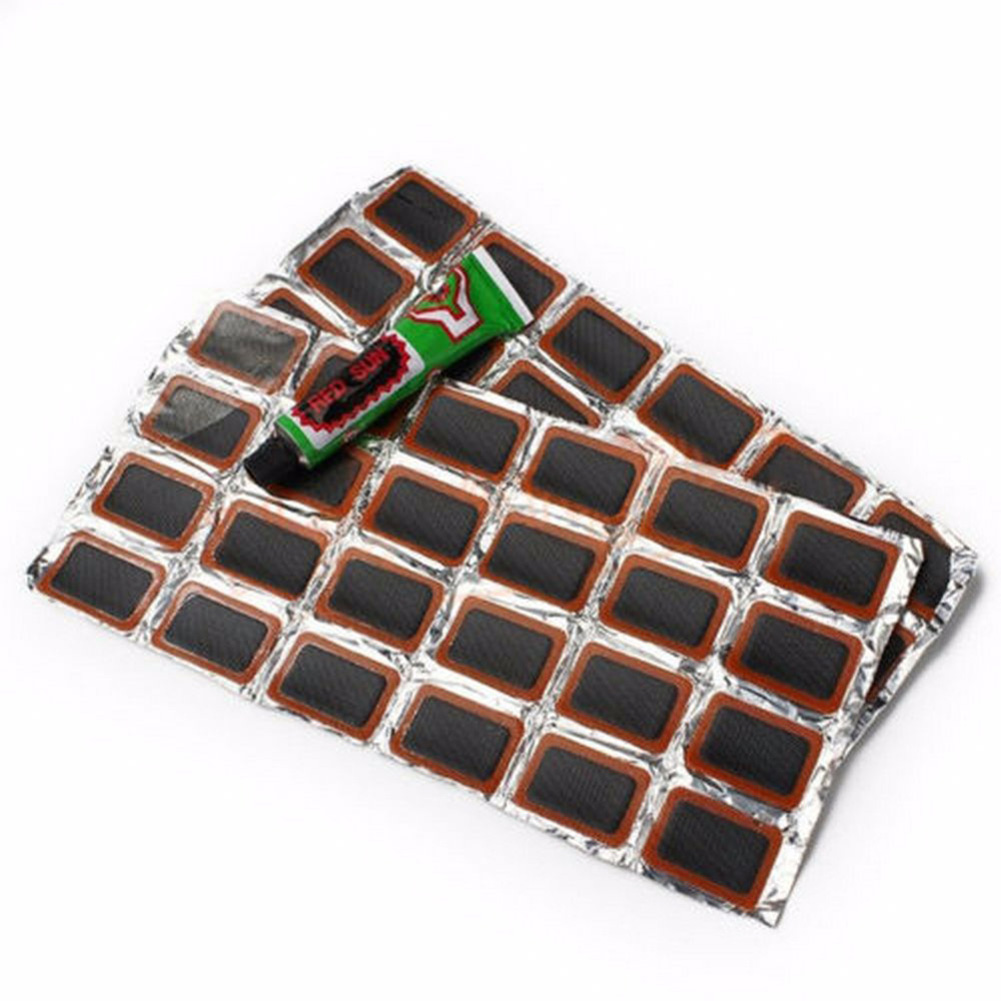 Mountain Bike Bicycle Repair Tools Cycling Flat Tire Repair Rubber Patch Glue Set Tire Fix Kit 48 pieces of tire repair rubber + green glue