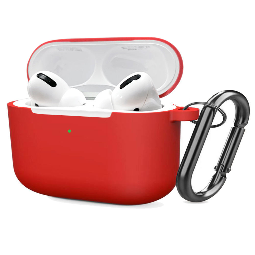 Soft Silicone Case for Airpods Pro Shockproof Hook Protective Bags With Keychain Earbuds Cover red