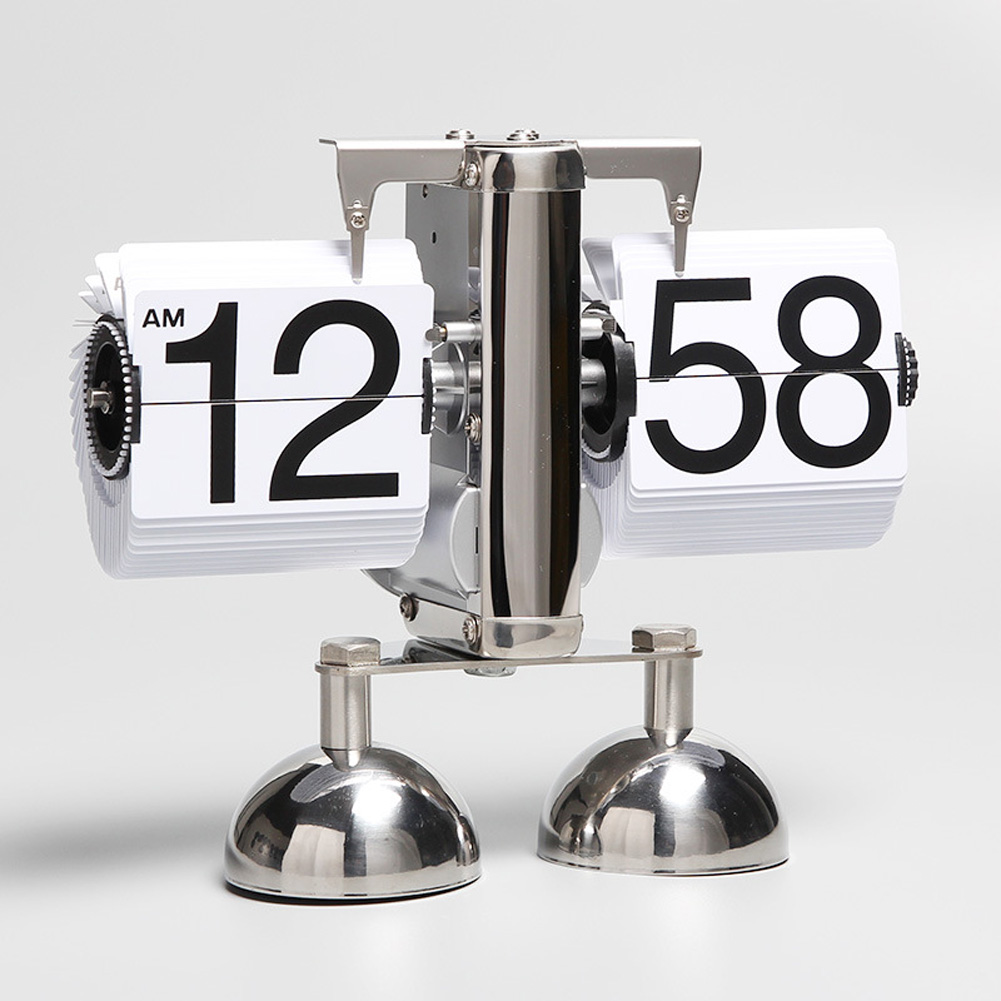 Movement Automatic Turning Page Clock Small Balance Living Room Clock Retro Art Clock Double Feet white