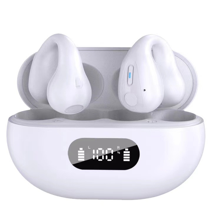 R15 Bone Conduction Headset Bluetooth 5.3 Clip-on Earphone Intelligent Noise-cancelling Headphones White